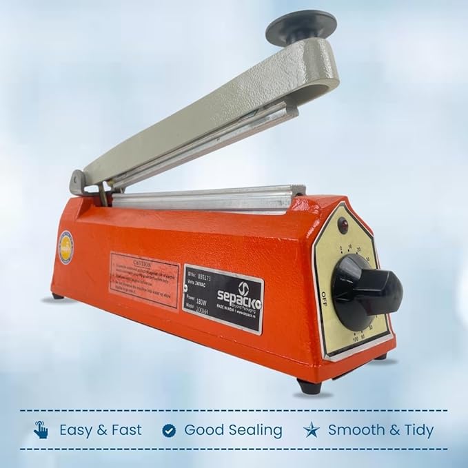 8 Inch Hot Bar Type Hand Sealer Machine for Silver & Laminated Pouches | Portable Manual Heat Sealing Tool for Plastic, Poly, PP & LDPE Bags - Image 4