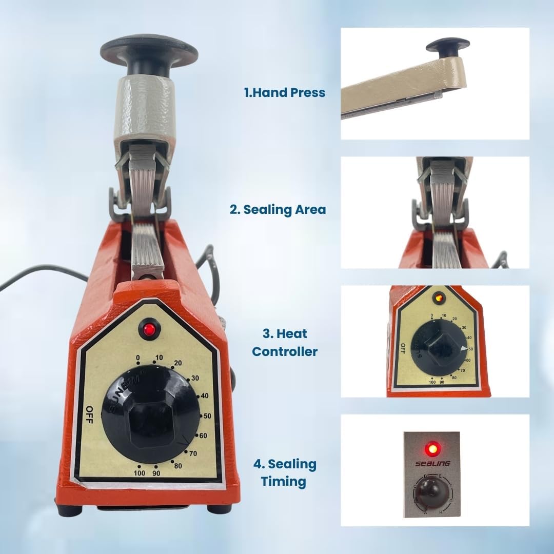 UNIVERSAL SEAL 8 Inch Hot Bar Type Hand Sealer Machine for Silver & Laminated Pouches | Portable Manual Heat Sealing Tool for Plastic, Poly, PP & LDPE - Image 3