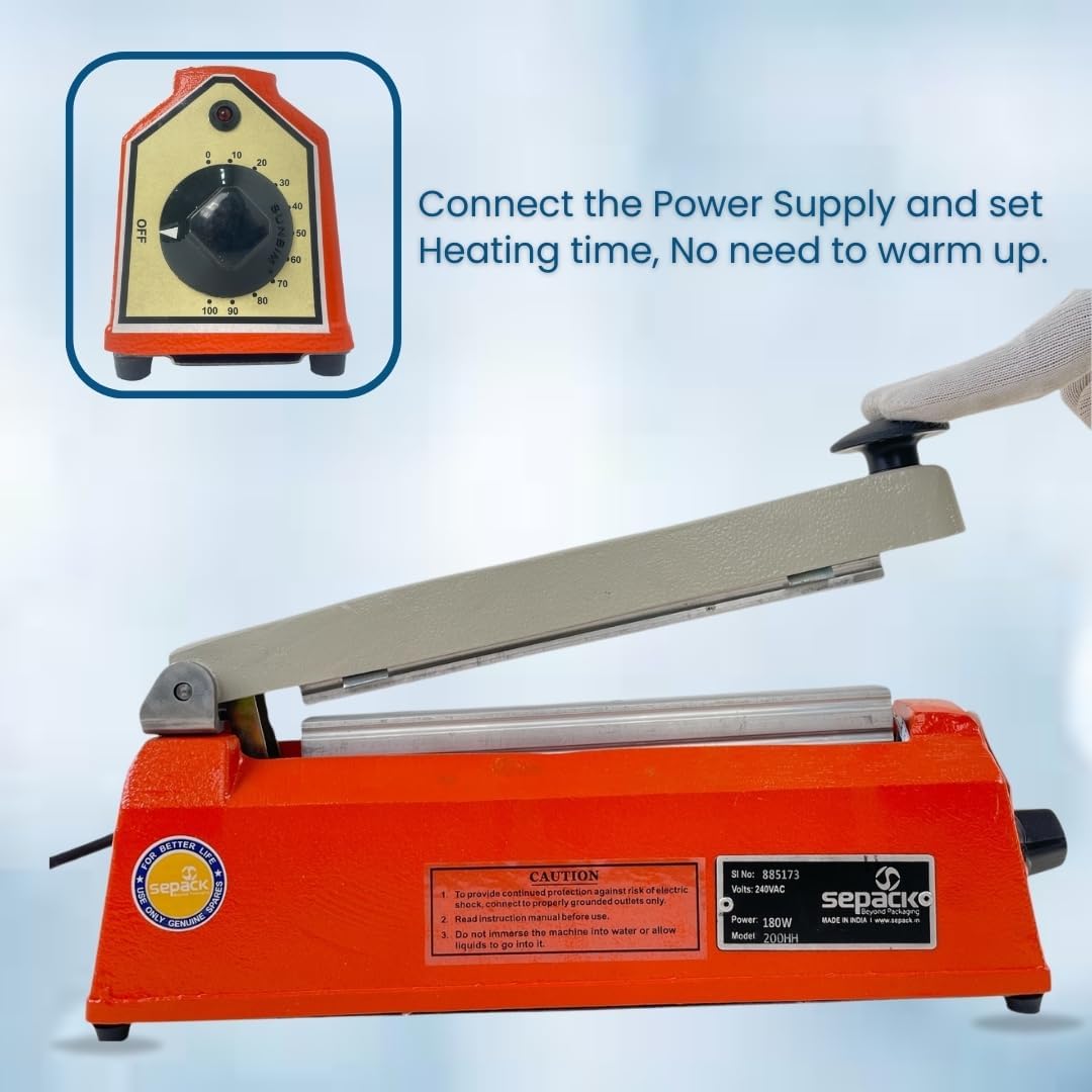 UNIVERSAL SEAL 8 Inch Hot Bar Type Hand Sealer Machine for Silver & Laminated Pouches | Portable Manual Heat Sealing Tool for Plastic, Poly, PP & LDPE - Image 4