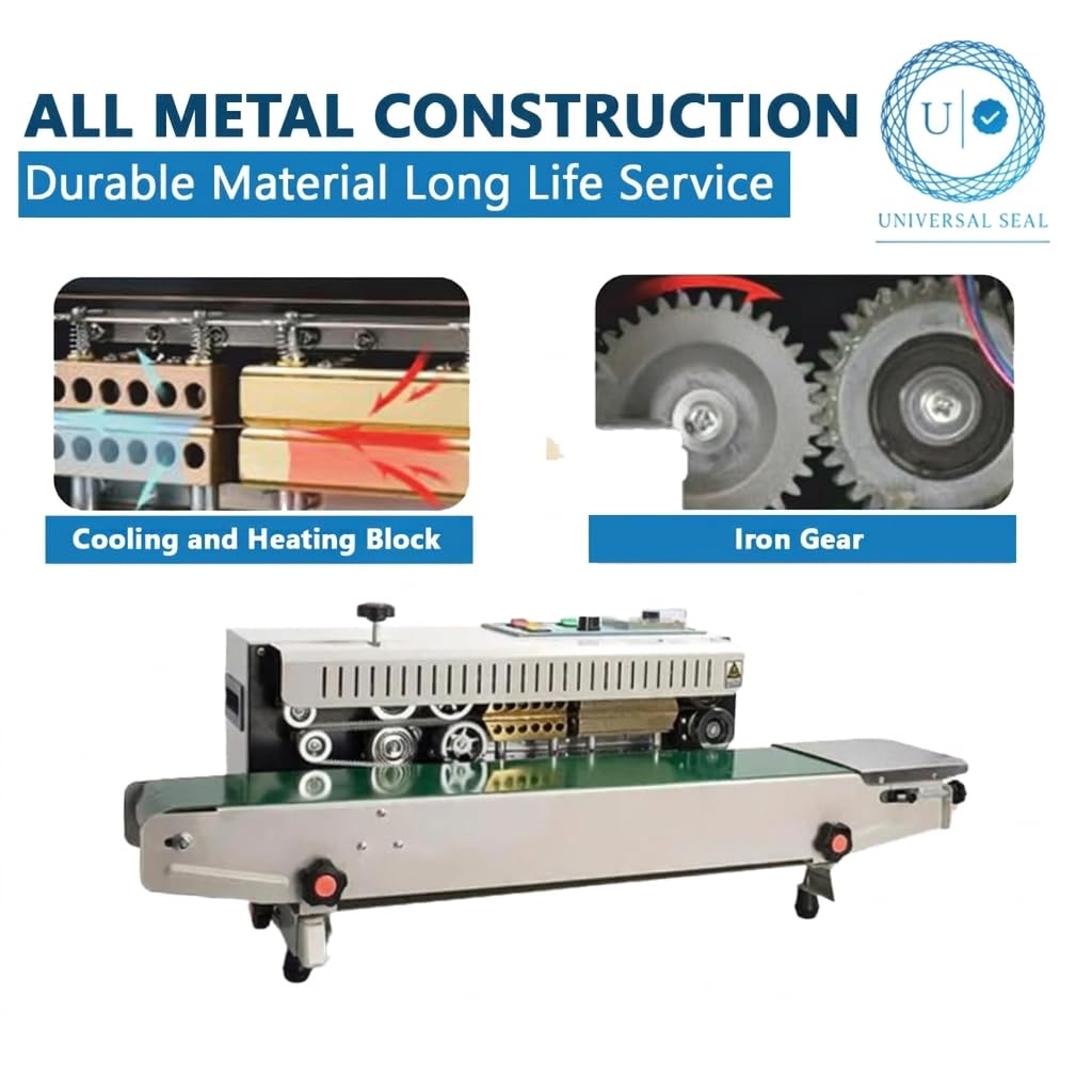 UNIVERSAL SEAL FR900 Continuous Band Sealing Machine | 0-18m/min | 6-15mm Seal Width | Plastic Bag Sealer for Food Pouches & Packaging (220V/110V, Mil - Image 3
