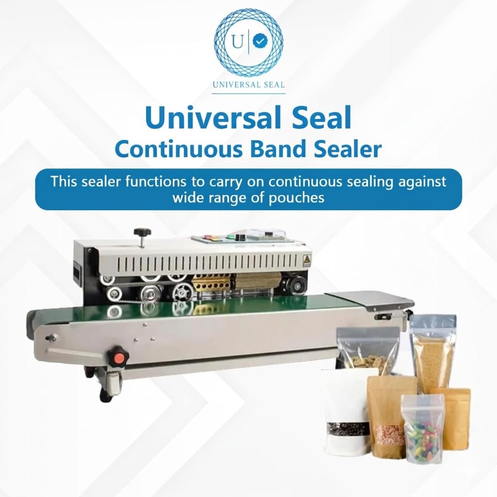UNIVERSAL SEAL FR900 Continuous Band Sealing Machine | 0-18m/min | 6-15mm Seal Width | Plastic Bag Sealer for Food Pouches & Packaging (220V/110V, Mil - Image 4