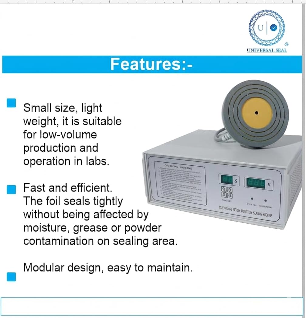 UNIVERSAL SEAL Industries Induction Sealing Machine 500C | Heavy-Duty Cap & Foil Sealer for Wide Bottles & Jars (60mm-130mm) | Professional Bottle Sea - Image 3