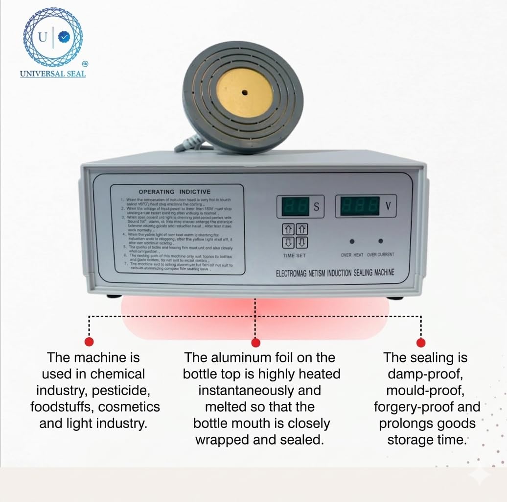 UNIVERSAL SEAL Industries Induction Sealing Machine 500C | Heavy-Duty Cap & Foil Sealer for Wide Bottles & Jars (60mm-130mm) | Professional Bottle Sea - Image 4