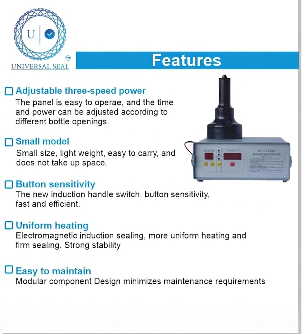 UNIVERSAL SEAL 500A Induction Sealing Machine | 20–100mm Cap Foil Sealer | Compact Handheld Induction Bottle Sealer for Leak-Proof & Tamper-Evident Pa - Image 5
