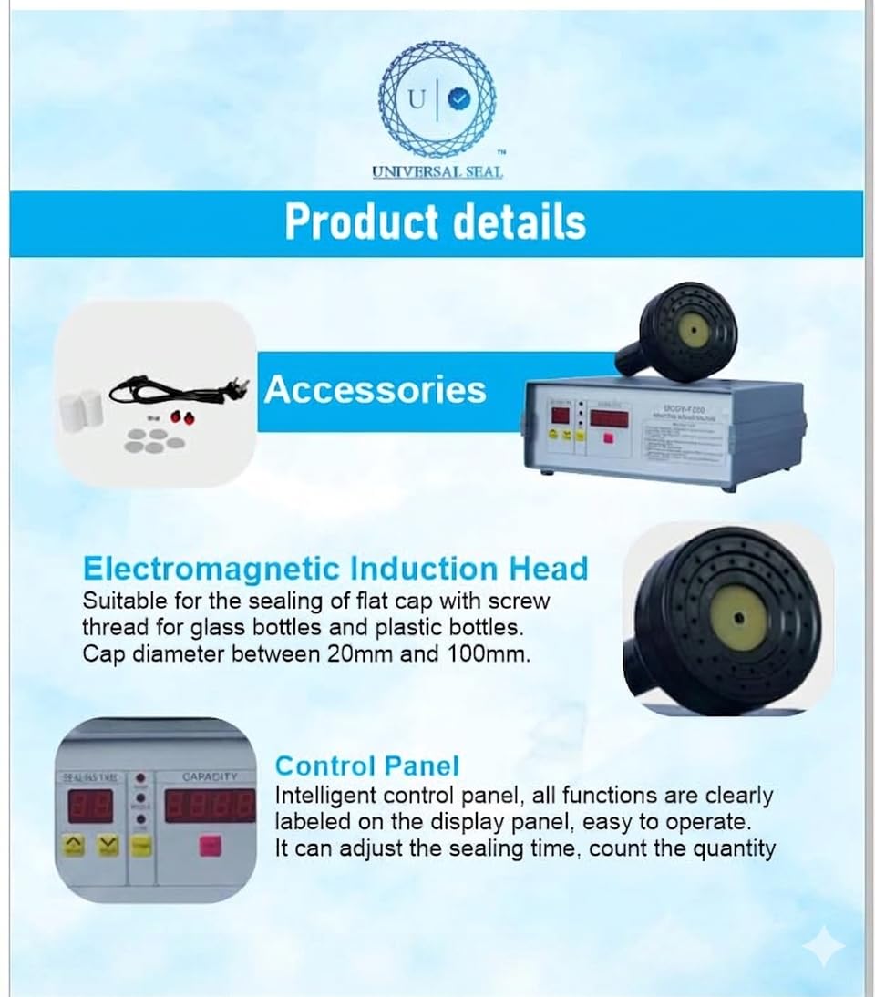 UNIVERSAL SEAL DCGY-F200 Economic Induction Sealing Machine | 20–80mm Cap Foil Sealer | Portable Handheld Bottle Induction Sealer for Leak-Proof & Tam - Image 8