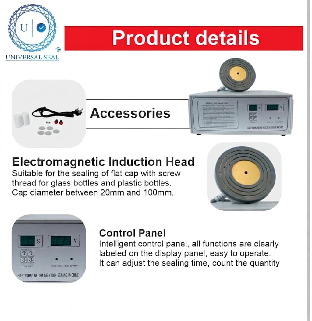 UNIVERSAL SEAL 600C Induction Cap Sealing Machine | Heavy-Duty Foil Sealer for 20-100mm Caps | Leak-Proof Sealer for Pharmaceutical, Cosmetic, Beverag - Image 5
