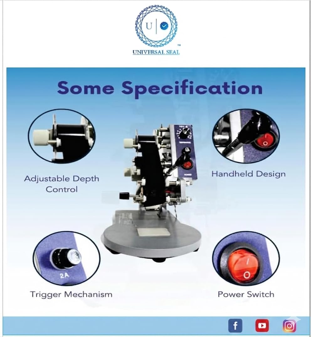 UNIVERSAL SEAL Manual Ribbon Batch Coding Machine for Stamping of Batch No. MFG. MRP. EXP. Date Coding | Handheld Heat Printing Machine on Plastic and - Image 2