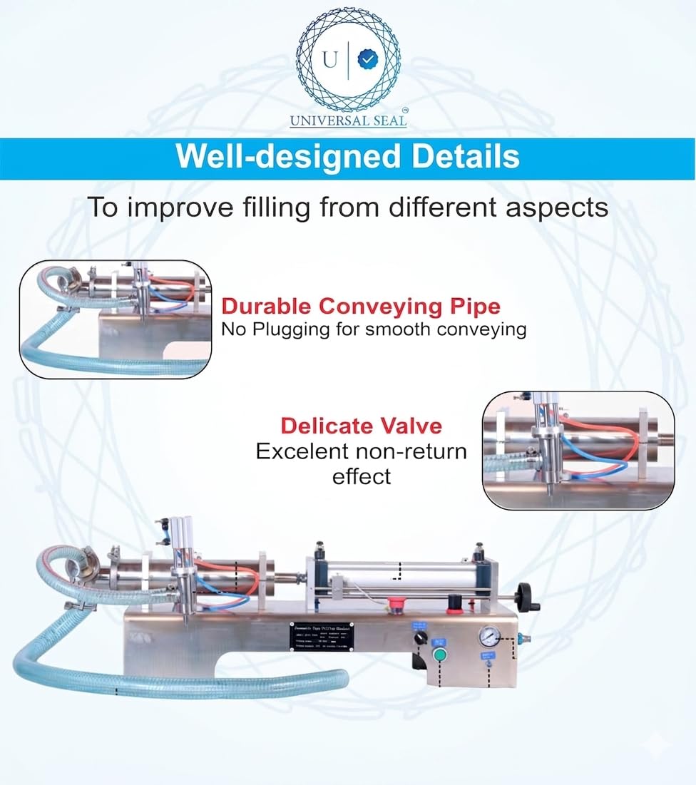 UNIVERSAL SEAL Pneumatic Liquid Filling Machine | 50ml–500ml Single Head Filler | Precision Liquid Packaging Machine for Bottles & Containers - Image 3