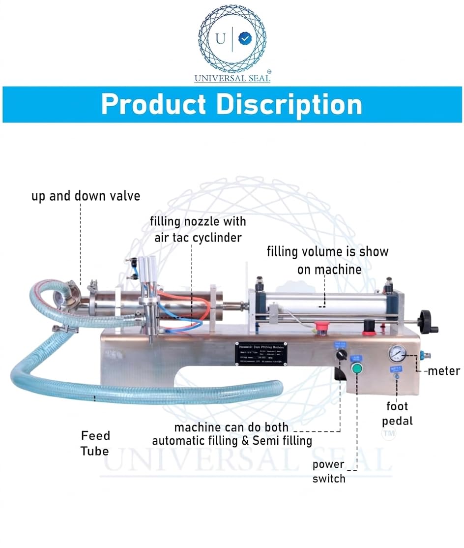 UNIVERSAL SEAL Pneumatic Liquid Filling Machine | 50ml–500ml Single Head Filler | Precision Liquid Packaging Machine for Bottles & Containers - Image 4