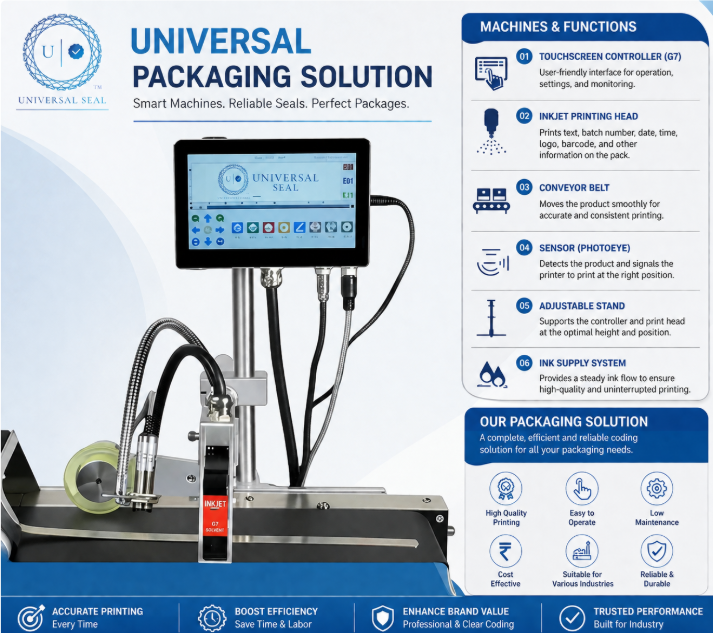 UNIVERSAL SEAL G7 Convertible Online TIJ Printer | 2-in-1 Automatic Continuous Batch Coding Machine (With Cartridge) - Image 2