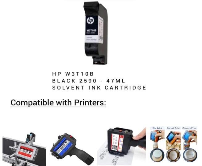UNIVERSAL SEAL W3T10B for HP 2590 Black Solvent Ink Cartridge | 12.7mm Original Fast-Drying TIJ Inkjet Printer Cartridge  - Image 3