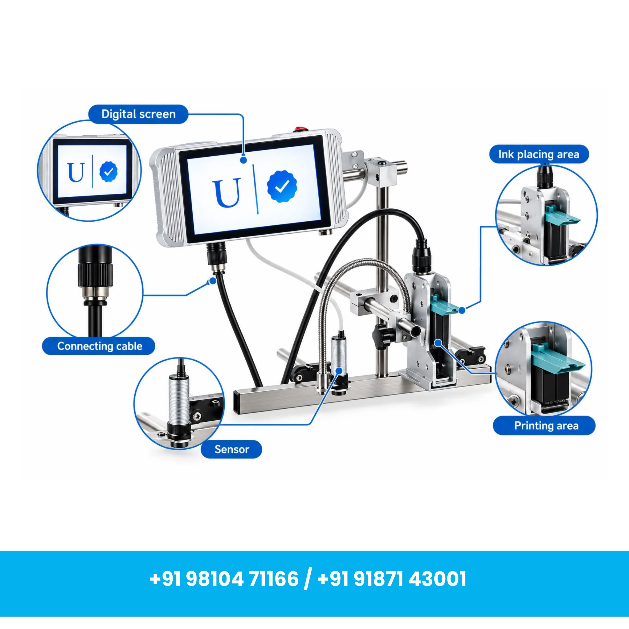 7 Inches Screen Size Online Printer with 12.7mm Printing Head, with Solvent Based Cartridge (Stands Included) - Image 2