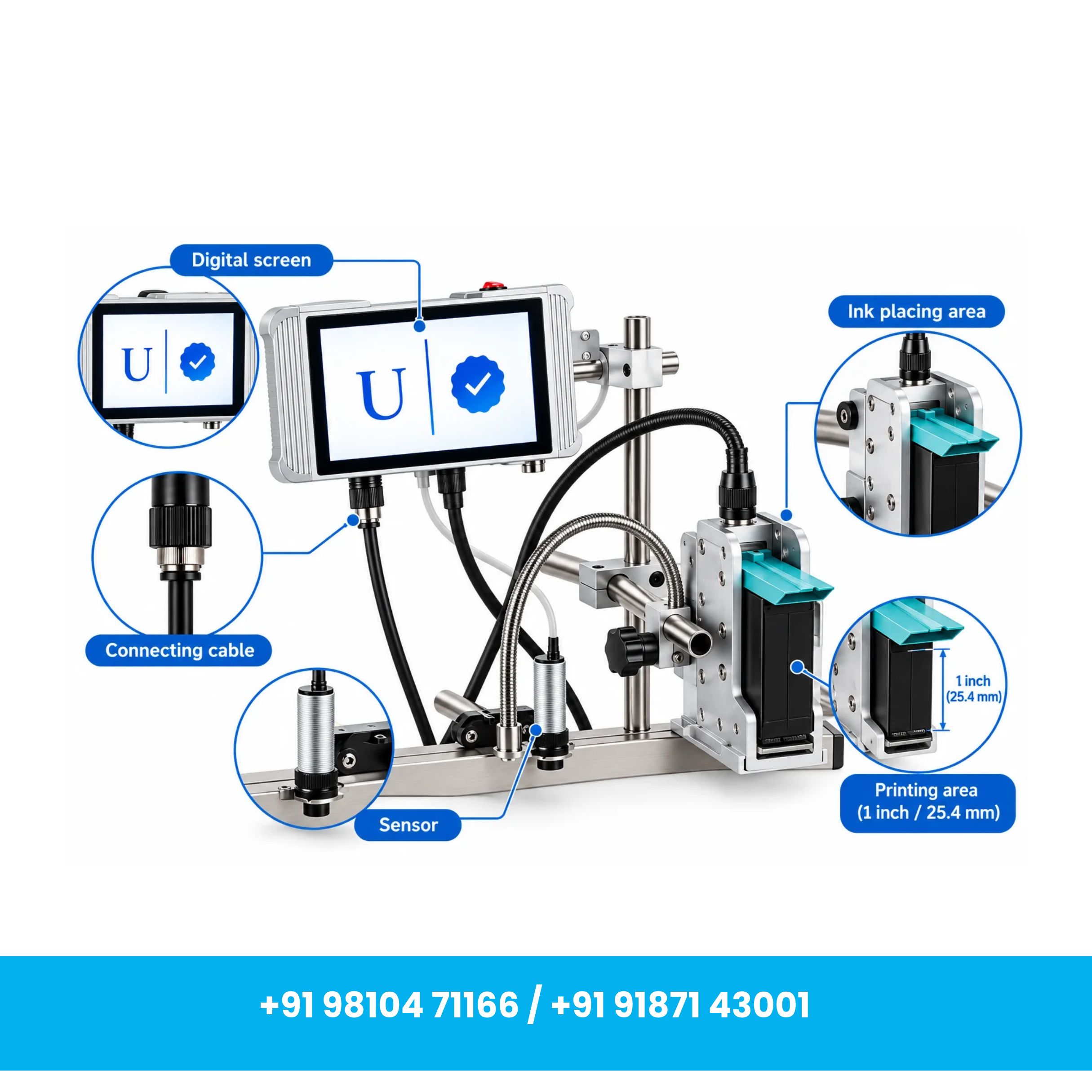 7 Inches Screen Size Online Printer with 25.4 mm Printing Head, with Solvent Based Cartridge (Stands Included) - Image 3