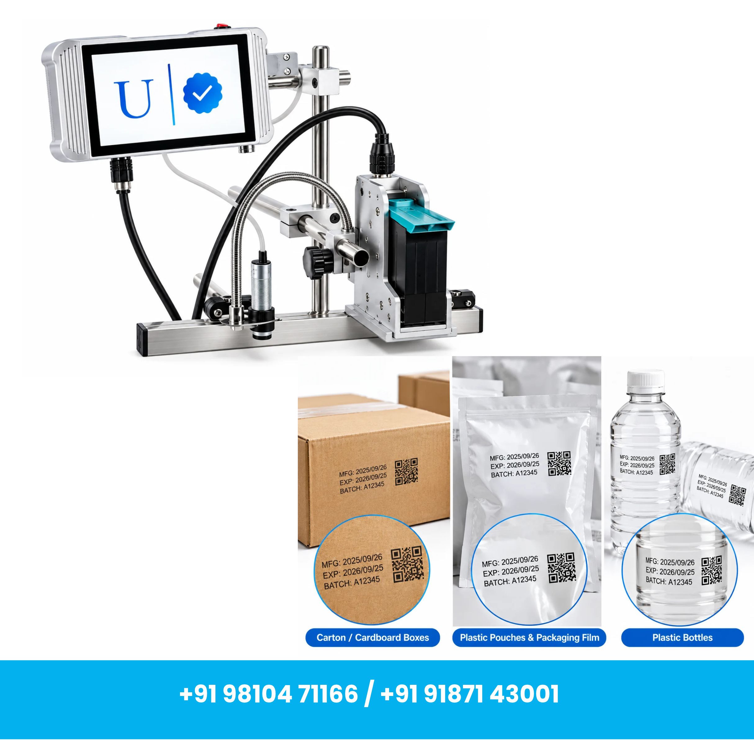 7 Inches Screen Size Online Printer with 25.4 mm Printing Head, with Solvent Based Cartridge (Stands Included) - Image 4