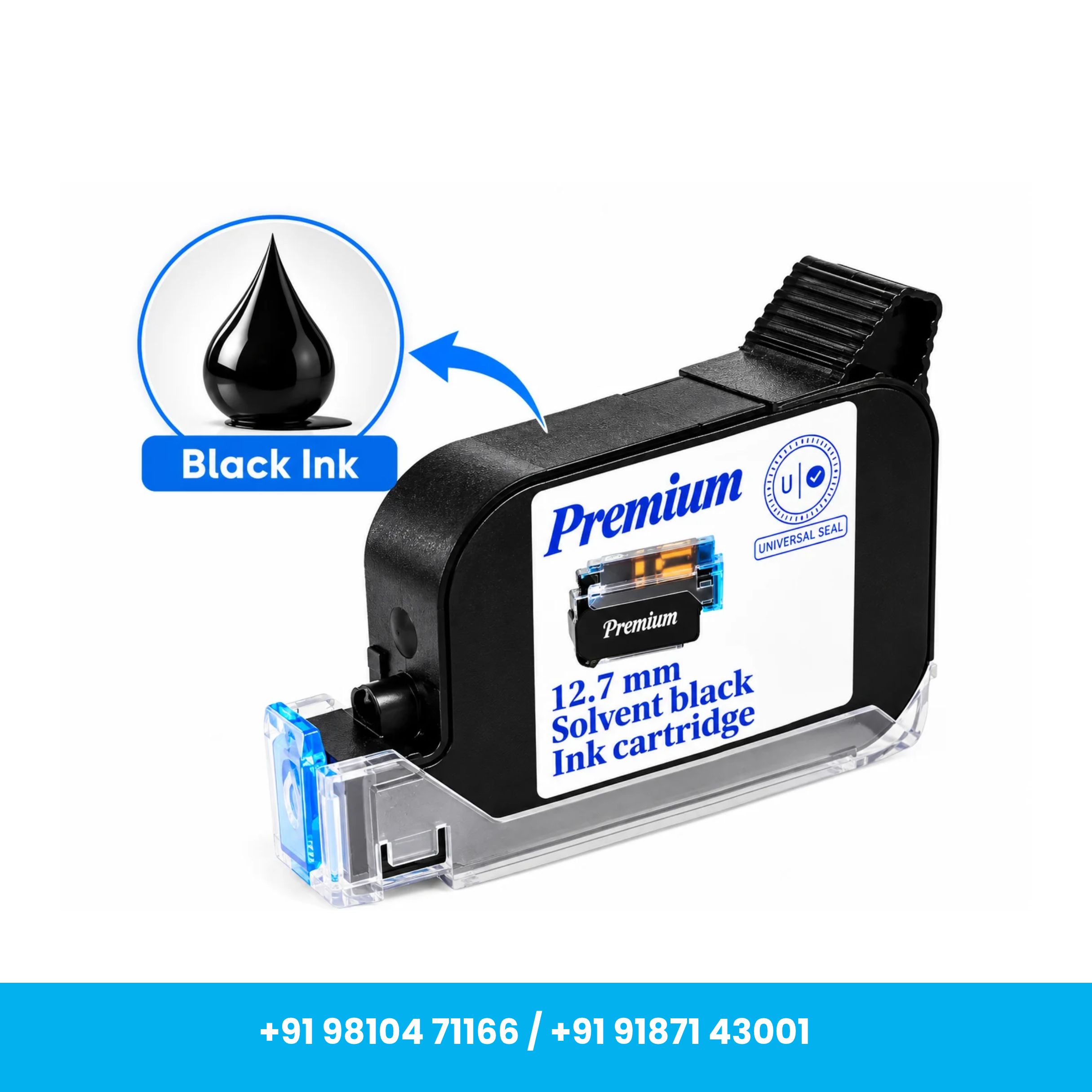 Universal Seal Premium Black Solvent Ink Cartridge 47ml – 12.7mm (0.5 Inch) TIJ - Image 2