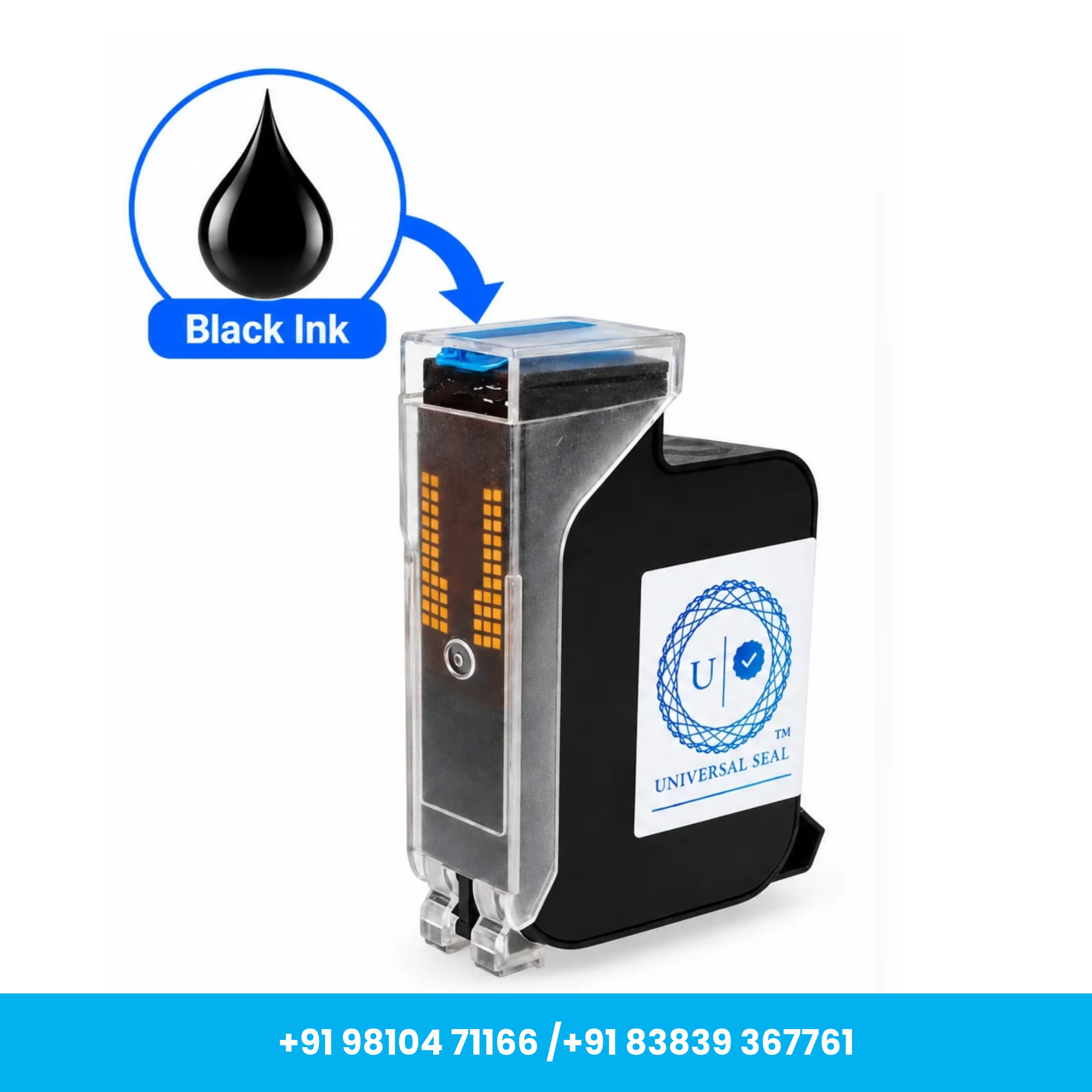 Universal Seal 1 Inch 25.4mm Black Solvent TIJ Ink Cartridge - Image 2
