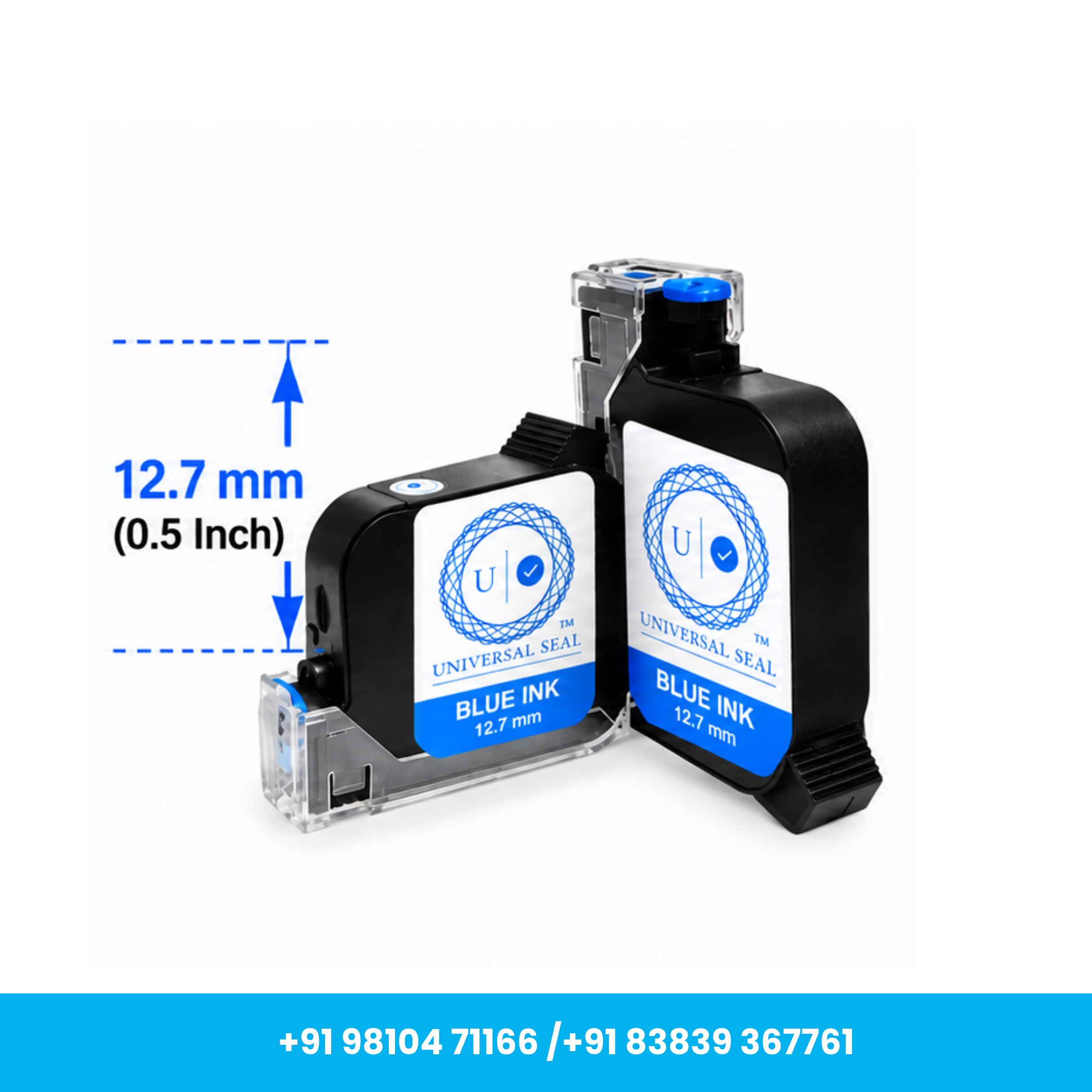 Universal Seal™ Blue 0.5 Inch 12.7mm Quick-Dry Solvent TIJ Ink Cartridge - Image 2