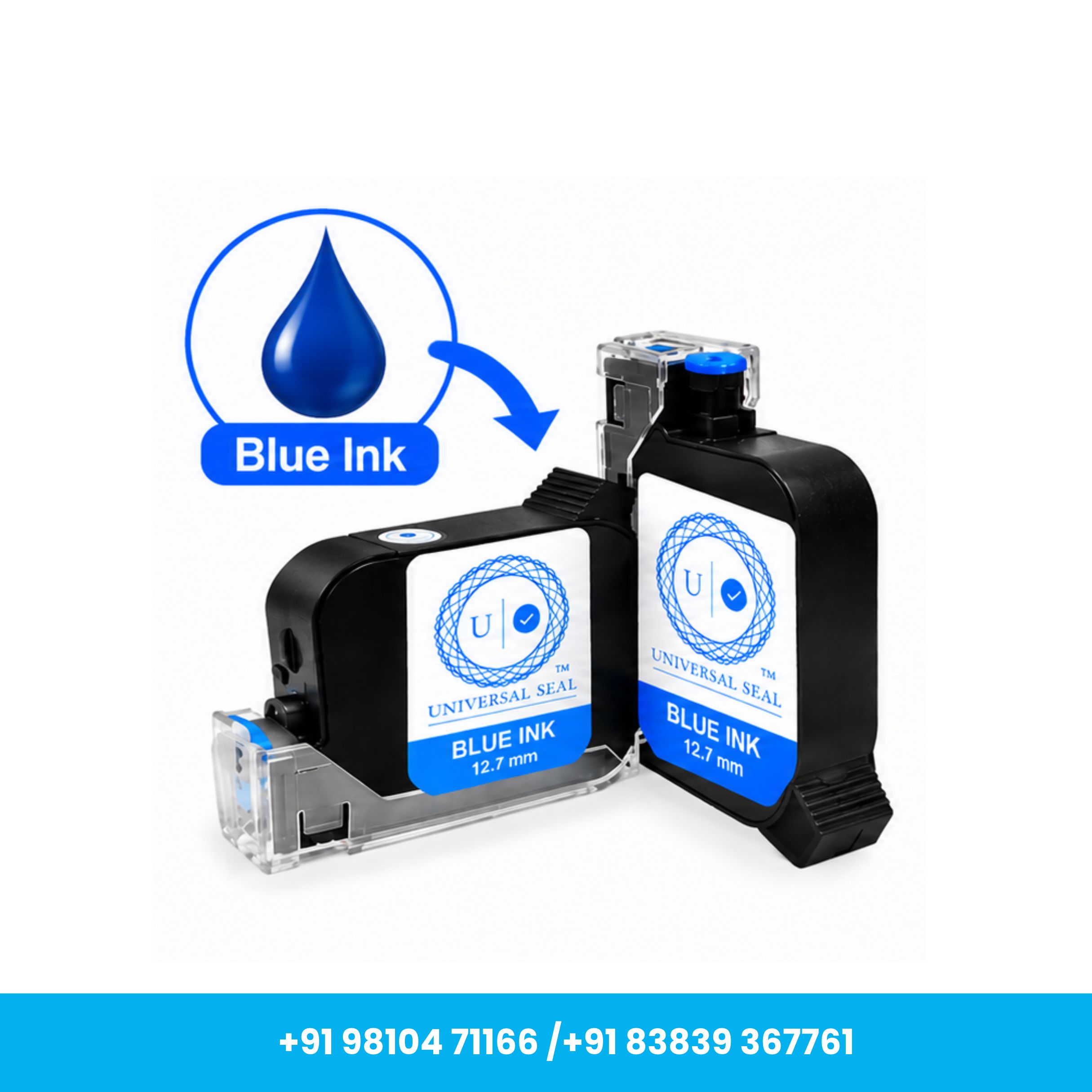 Universal Seal™ Blue 0.5 Inch 12.7mm Quick-Dry Solvent TIJ Ink Cartridge - Image 3