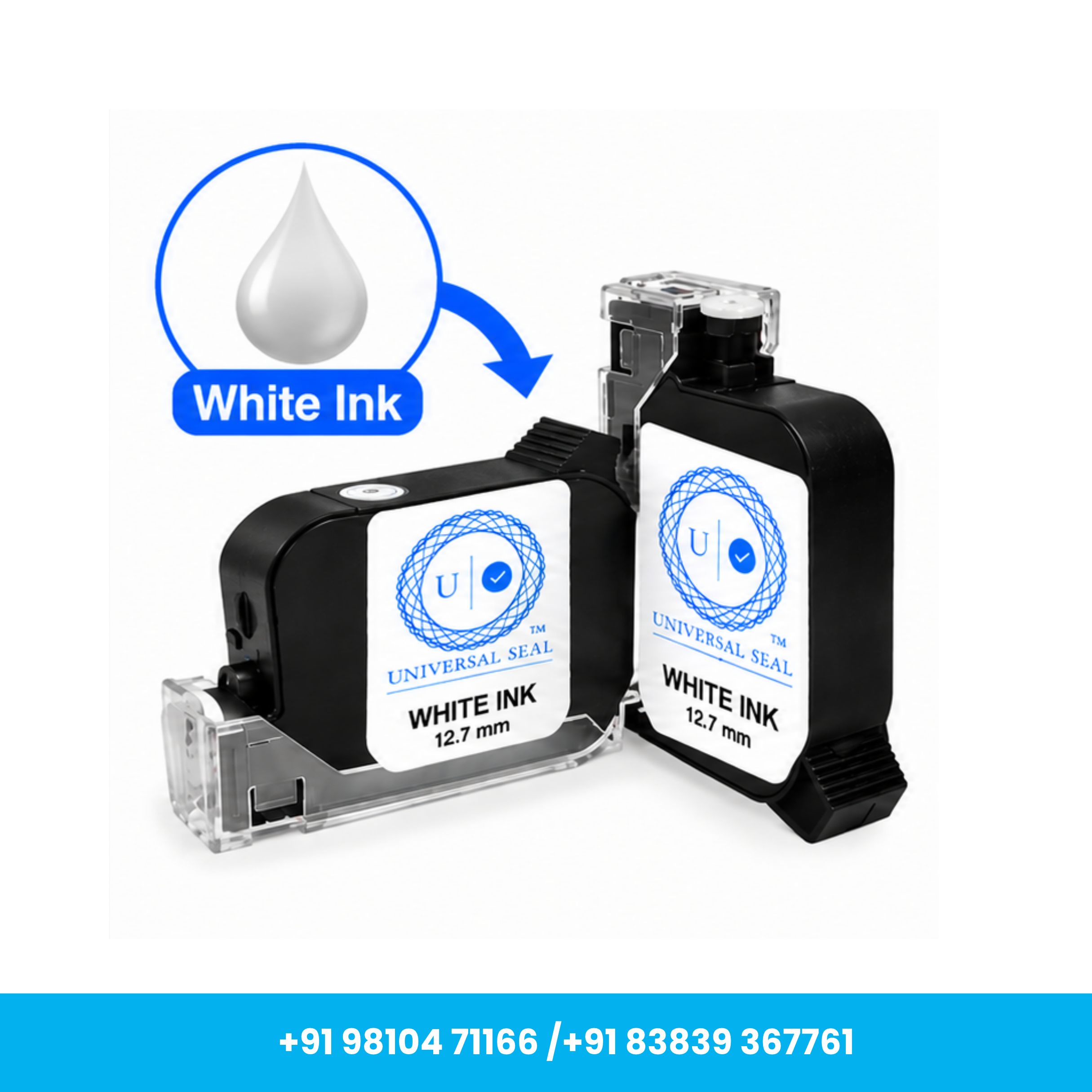 Universal Seal™ White 0.5 Inch 12.7mm Solvent TIJ Ink Cartridge - Image 3