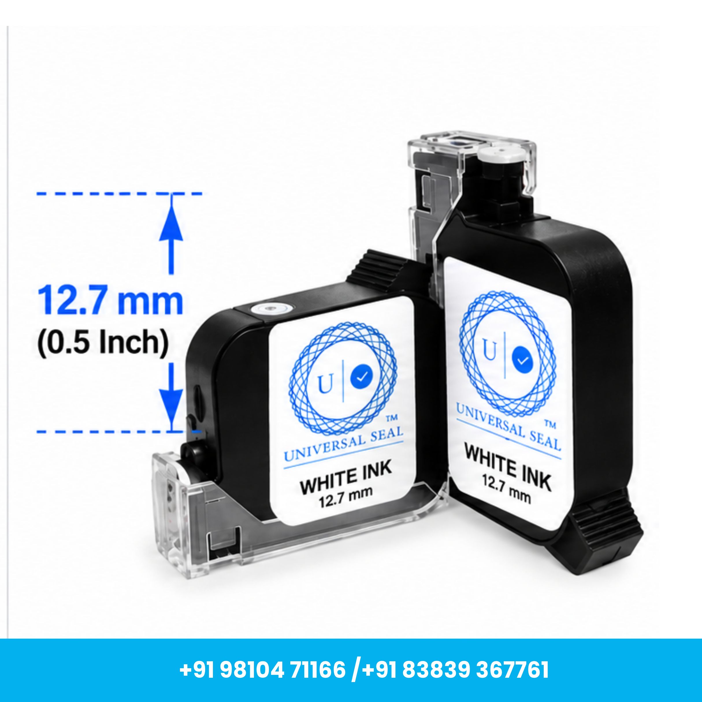 Universal Seal™ White 0.5 Inch 12.7mm Solvent TIJ Ink Cartridge - Image 2