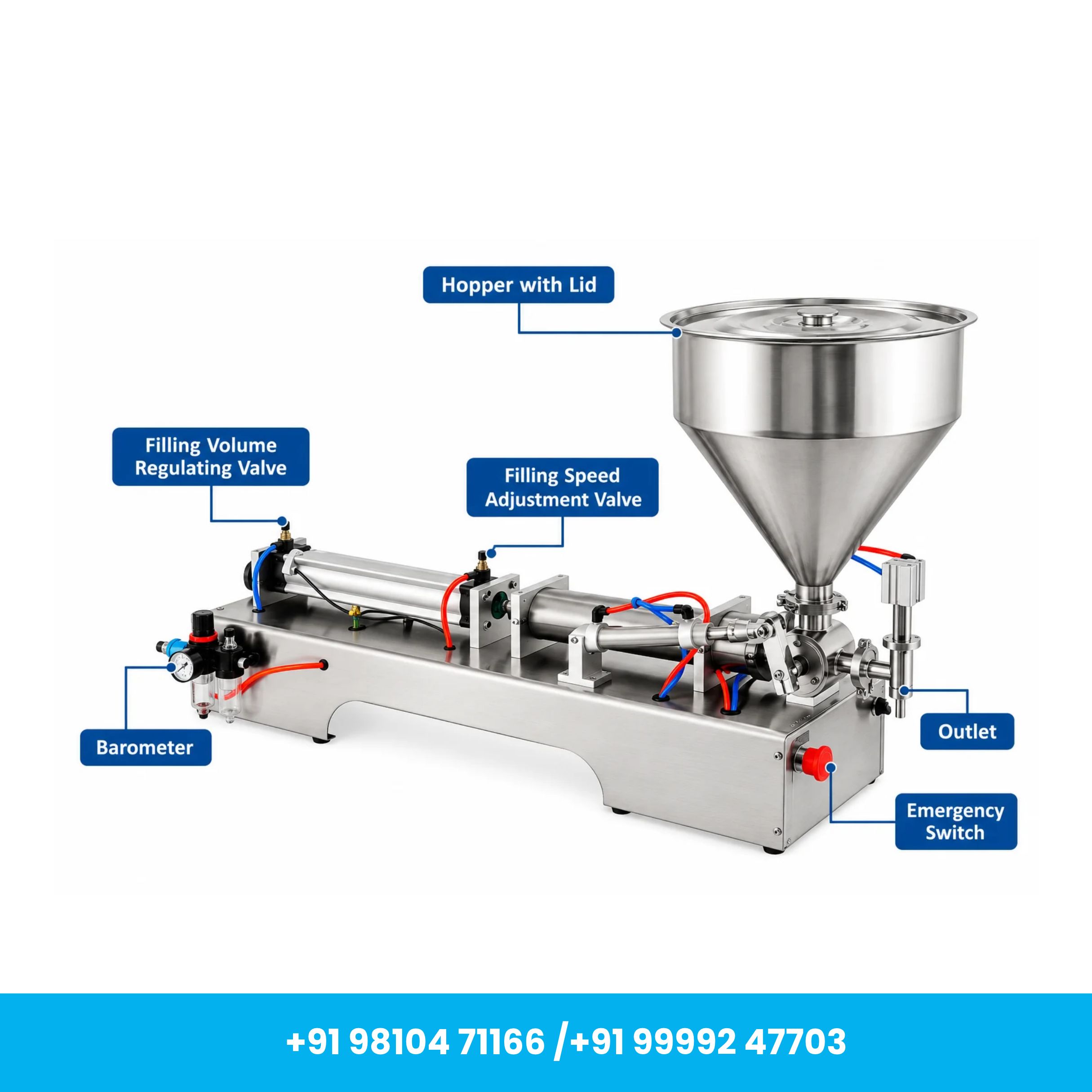 Universal Seal™ 10–100ml Pneumatic Single Nozzle Cream & Paste Filling Machine - Image 3