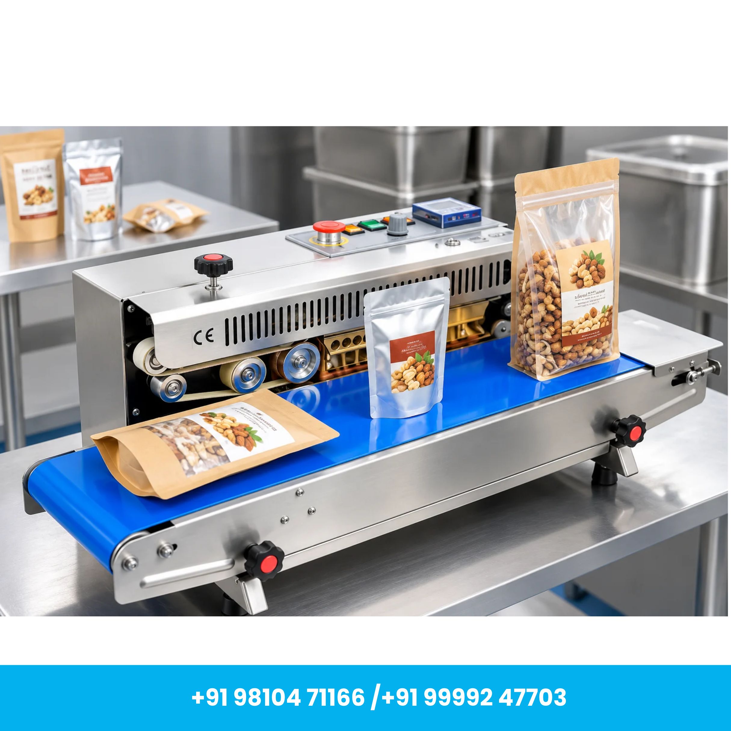 Hualian Make SS Horizontal Continuous Band Sealing Machine for Snacks, Dry Fruits & Spices - Image 2