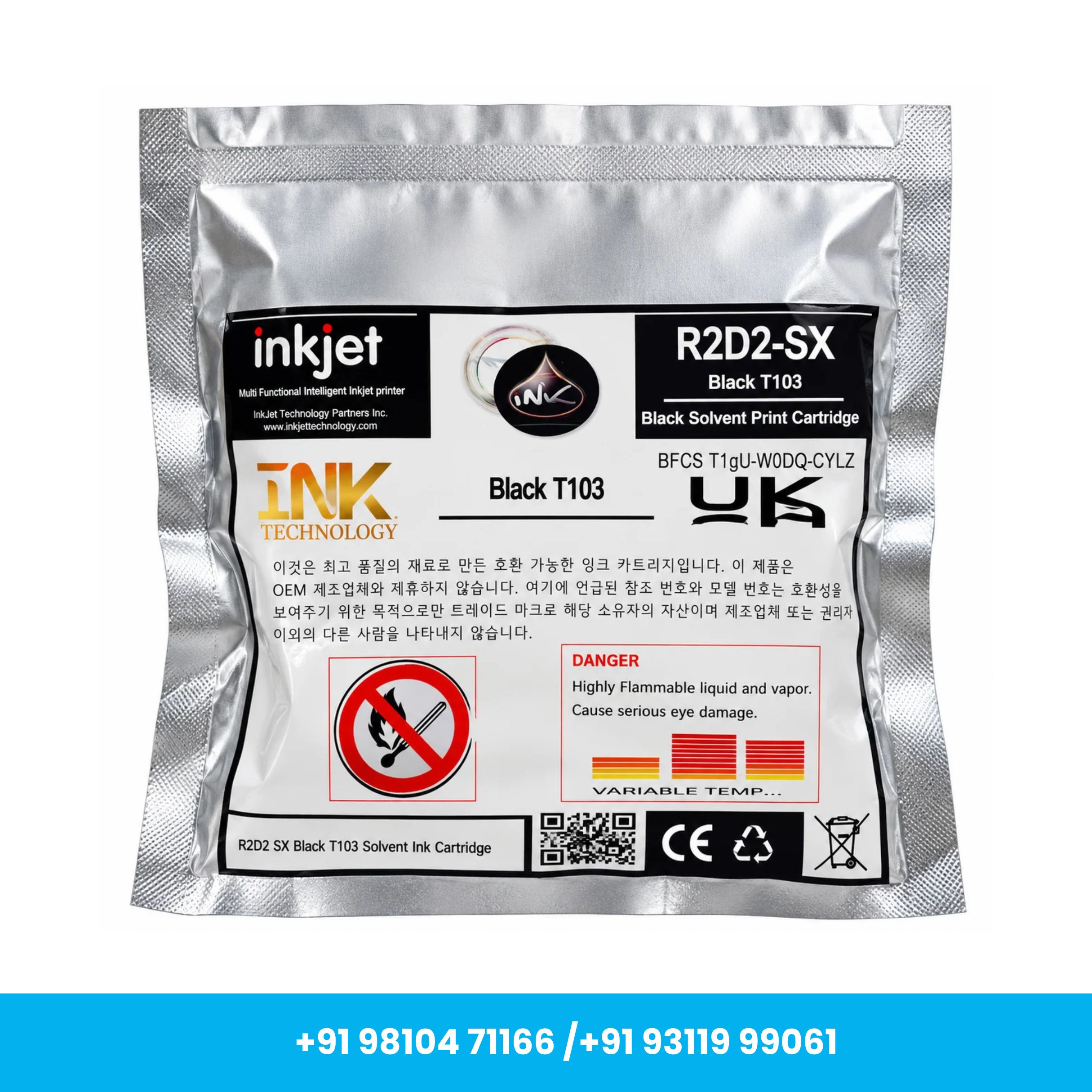 T103 Black Solvent Ink Cartridge for TIJ Inkjet Printers - Image 1